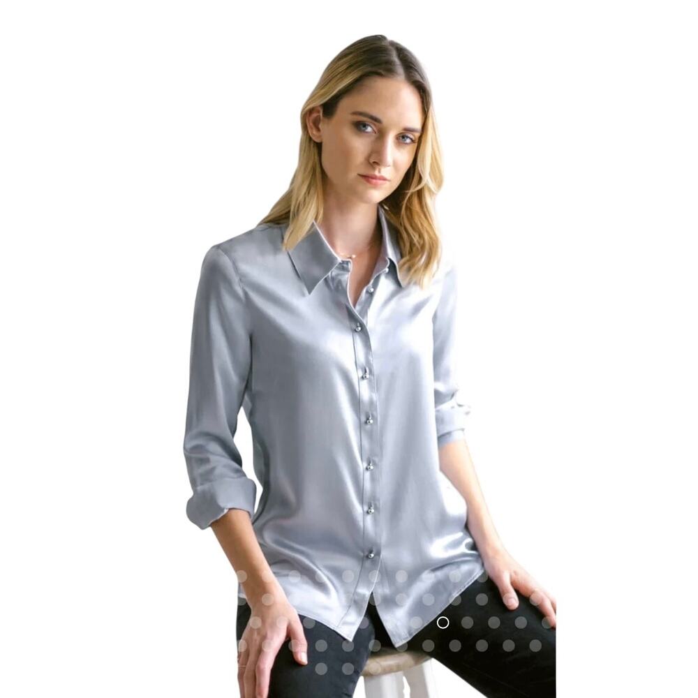 Ravella Milano Gray Silk Blouse - Women's Size Small minimalist designer